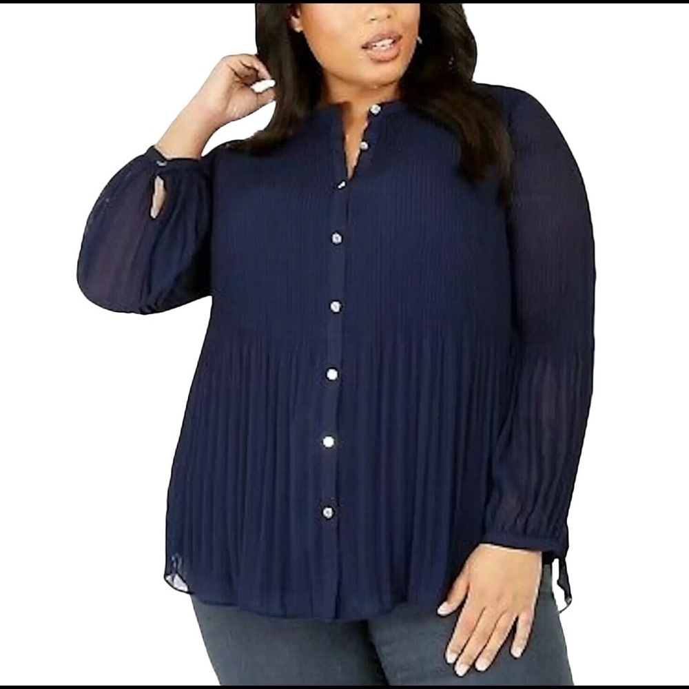 4. NWT Alfani Navy Ruched Long Sleeve Light weight Blouse 0X